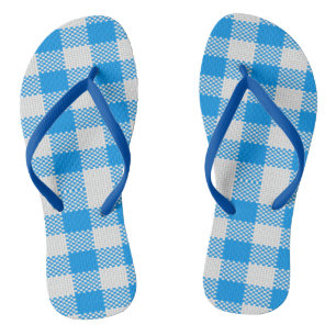 Blue and white plaid thongs