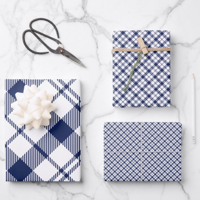 Blue and White Plaid Wrapping Paper Sheets (Front)