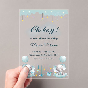 Blue and White Playful Baby Shower Acrylic Invitations