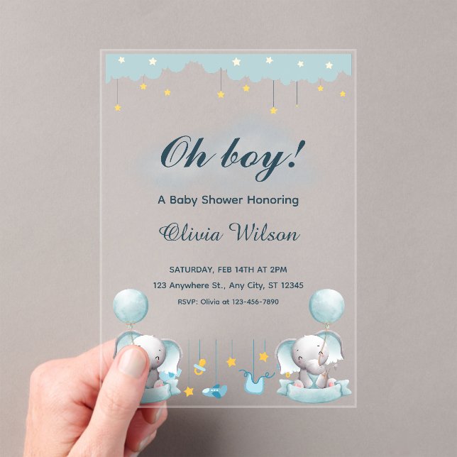 Blue and White Playful Baby Shower  Acrylic Invitations (Insitu (Handheld))