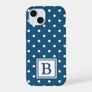 Blue and White Polka Dot Monogram iPhone 15 Case