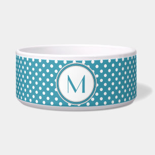 Blue and White Polka Dot Monogram Pet Bowl