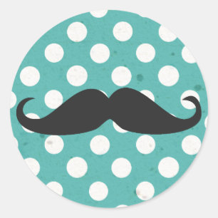 Blue and White Polka Dot Moustache Classic Round Sticker