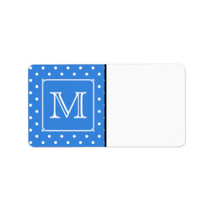 Blue and White Polka Dot Pattern Monogram. Custom. Label