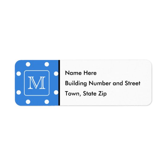 Blue and White Polka Dot Pattern Monogram. Custom. Return Address Label