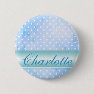 Blue and White Polka Dot Personalised 6 Cm Round Badge