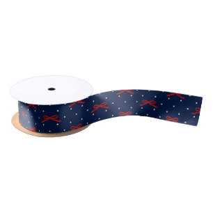 Blue and White Polka Dot with Red Ribbon Satin Ribbon