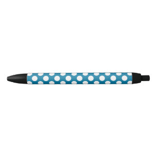 Blue and white polka dots black ink pen