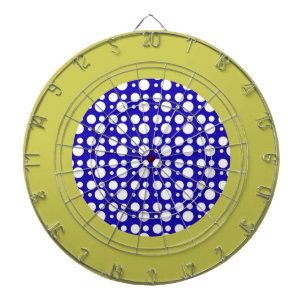 blue and white polka dots dartboard