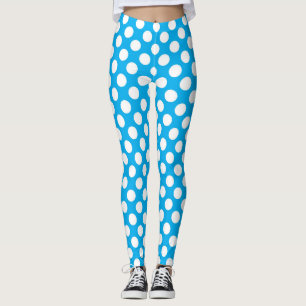 Blue and white polka dots pattern leggings