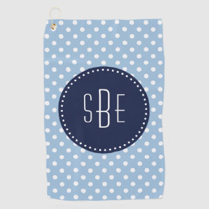 Blue and white polka dots with navy monogra golf towel