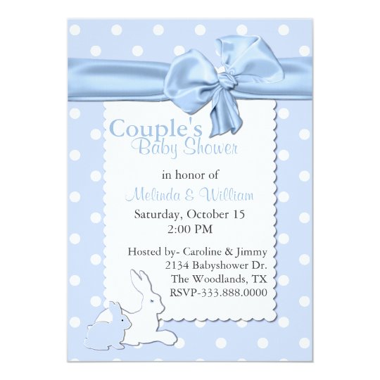 Blue and White Polka Dots With Rabbits Baby Shower Card