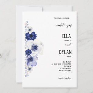 Blue and White Poppy floral Invitation