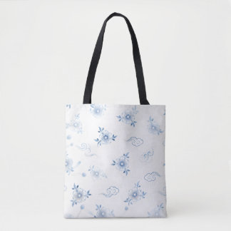 Blue and White Porcelain Floral Pattern Tote Bag