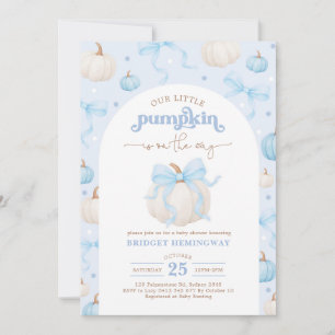 Blue and White Pumpkin Boy Baby Shower Invitation