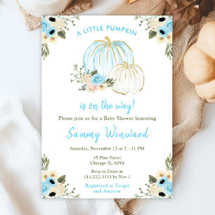 Blue and White Pumpkins Baby Shower Invitation