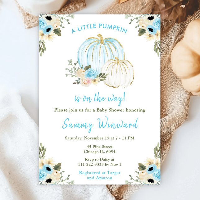 Blue and White Pumpkins Baby Shower Invitation (Creator Uploaded)