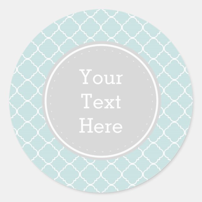 Blue and White Quatrefoil Classic Round Sticker (Front)