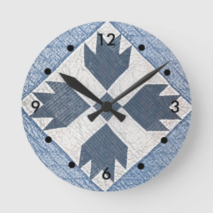 Blue and White Quilt Round Clock