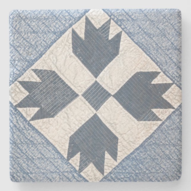 Blue and White Quilt Stone Coaster (Front)