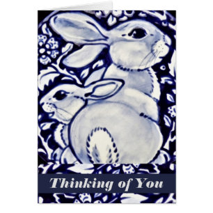 Blue and White Rabbit and Baby Personalised Card