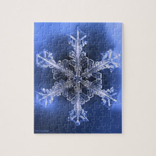 Blue and White Real Snowflake Jigsaw Puzzle