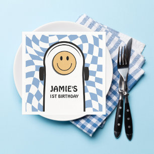 Blue and White Retro Chequered Birthday Boy Napkin