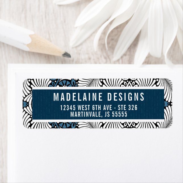 Blue and White Retro Fern Leaf  Return Address Label (Insitu)