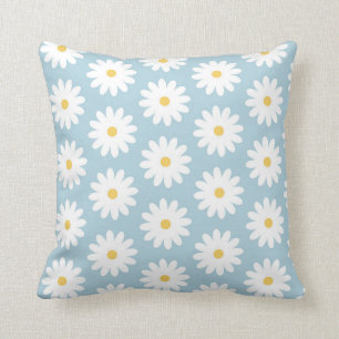 Blue and White Retro Vintage Daisy Pattern Cushion