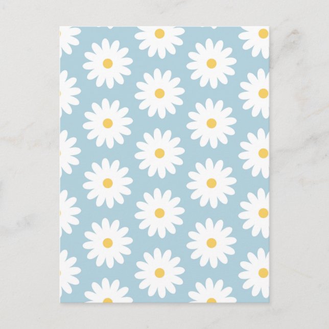 Blue and White Retro Vintage Daisy Pattern  Postcard (Front)