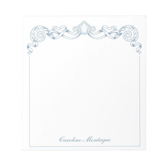 Blue and White Ribbon Crest Frame Personalised Notepad (Front)