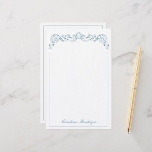 Blue and White Ribbon Crest Frame Personalised Stationery