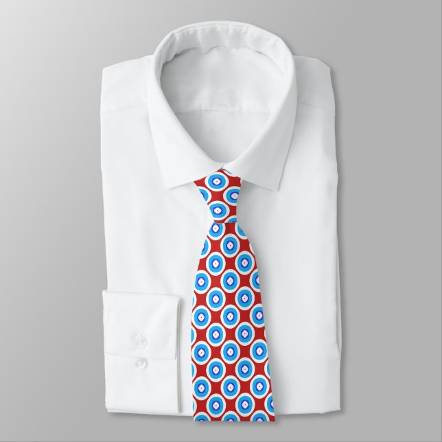 Blue and White Ringed Dot Pattern Tie (Tied)