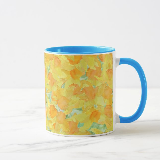 Blue and White Ringer Mug, Golden Daffodils Mug (Right)
