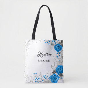 Blue and white Rose Bridesmaid tote