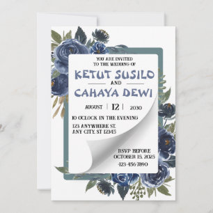 Blue and White Rose Wedding  Design Invitation