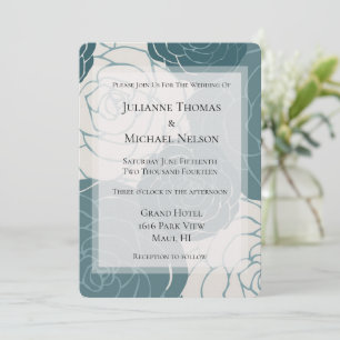 Blue and White Roses Floral Romantic Wedding Invitation