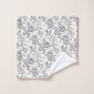Blue and white roses flower country wash cloth
