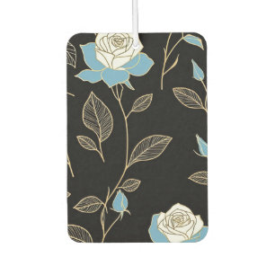 Blue and White Roses with Gold trim Car Air Freshener