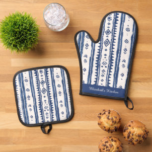 Blue and White, Sashiko pattern Oven Mitt & Pot Holder Set