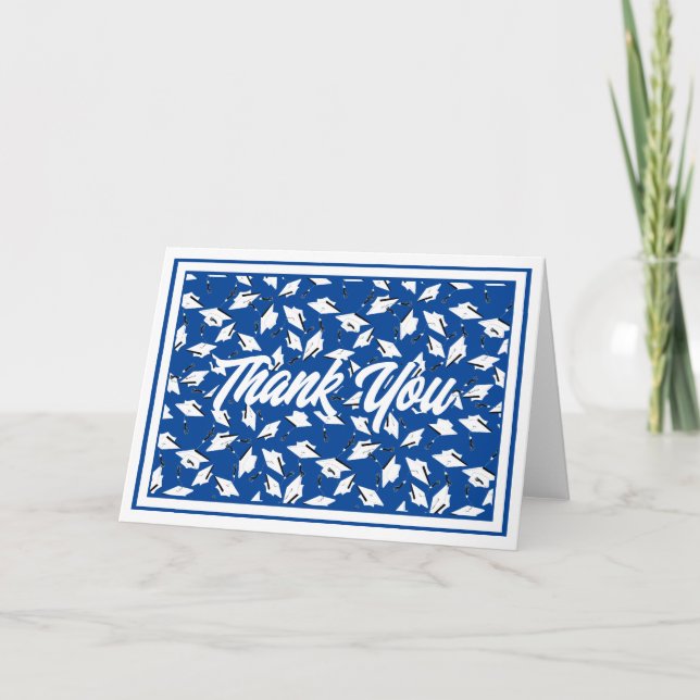 Blue and White School Colours Graduation Party Thank You Card (Front)