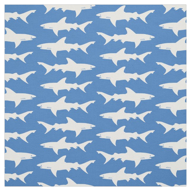Blue and White School of Sharks Pattern Fabric (Swatch)