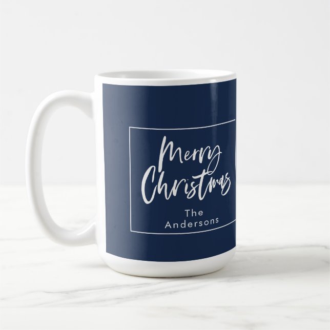 Blue and white script merry Christmas Coffee Mug (Left)