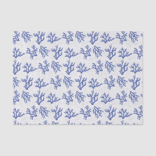 Blue and white sea coral all over tissue paper (Front)