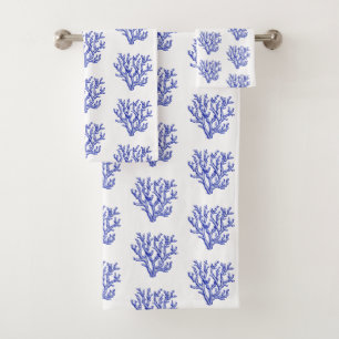 Blue and white sea coral bath towel set