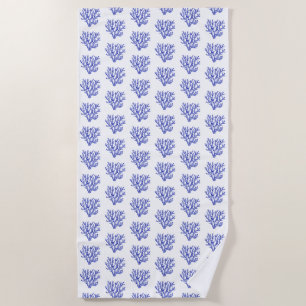 Blue and white sea coral beach towel