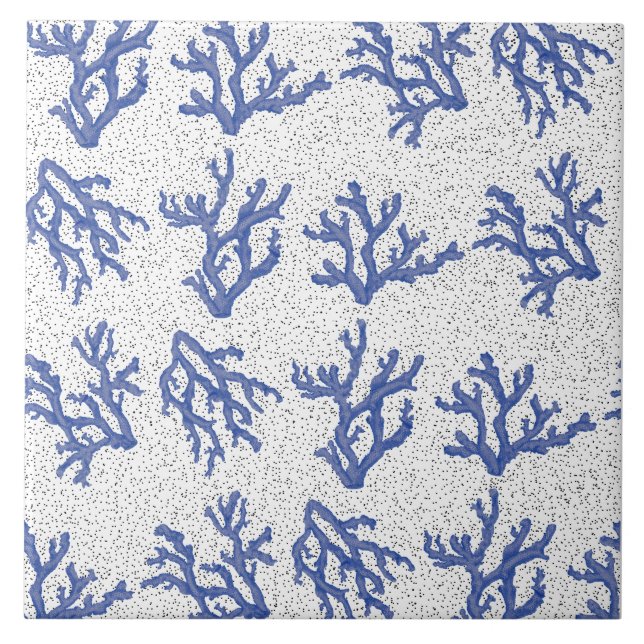 Blue and white sea coral ceramic tile (Front)