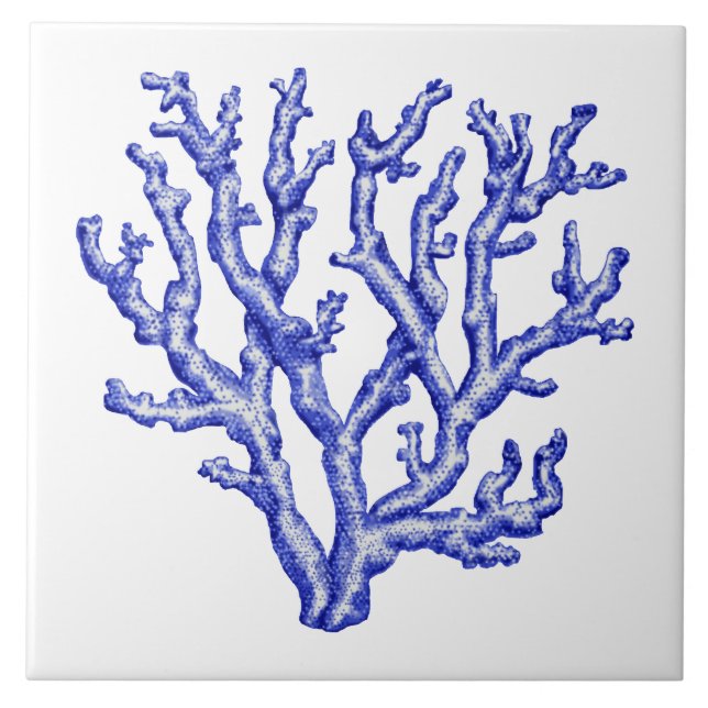 Blue and white sea coral ceramic tile (Front)
