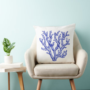 Blue and white sea coral cushion