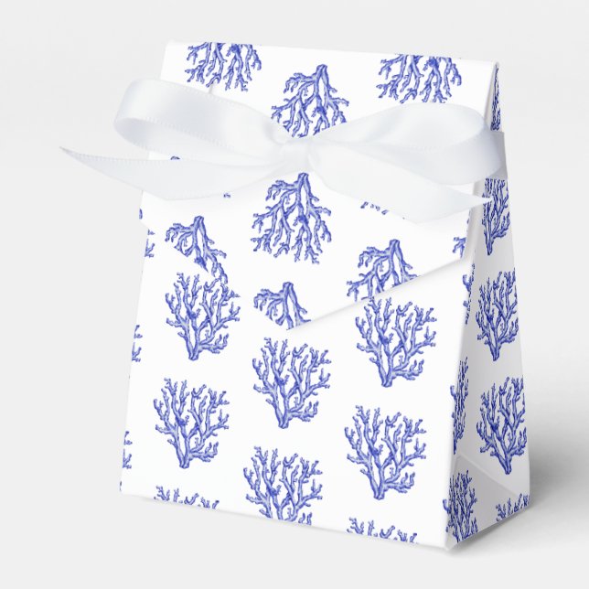 Blue and white sea coral favour box (Front Side)